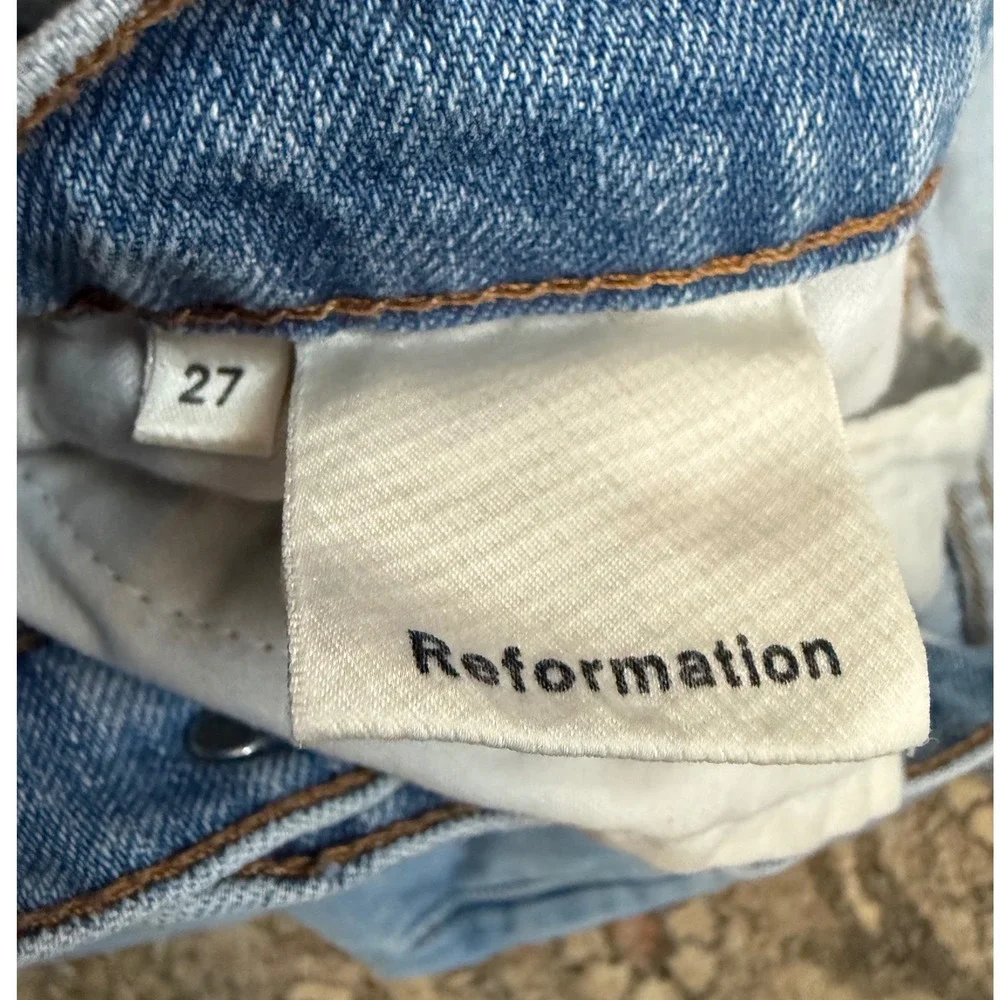 Reformation High Rise Straight Leg Raw Hem Jeans Light Wash Blue Size 27